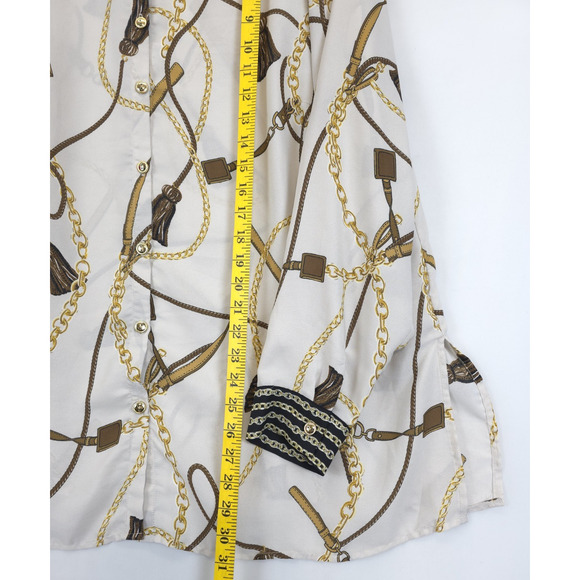 Roz & Ali Chain Strap Print Button Front Tunic Women 2X Beige Gold Long Sleeve - Picture 4 of 12